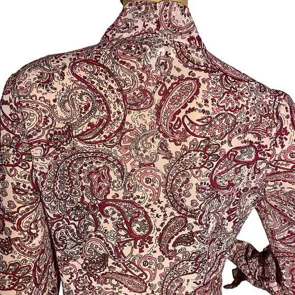VINTAGE DANA GIBSON SHIMMERY PAISLEY FLORAL RUFFLE SLEEVE PUSSY BOW BLOUSE  SZ M - Picture 9 of 16